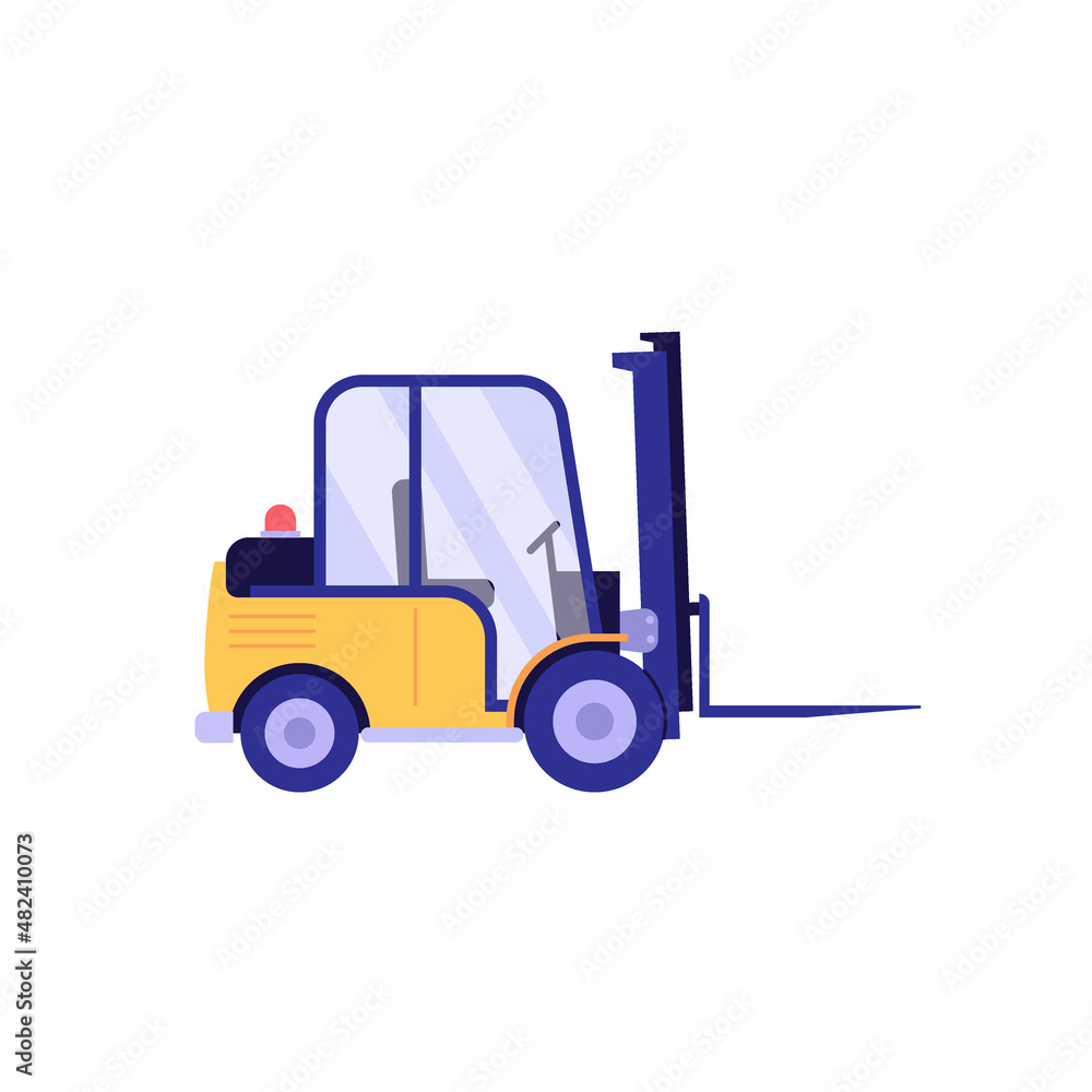Warehouse forklift vector illustration in flat design. Warehouse transport isolated on white background. Element for warehouse storage, global logistic industry, delivery service Warehouse forklift vector illustration in flat design. Warehouse transport isolated on white background. Element for warehouse storage, global logistic industry, delivery service