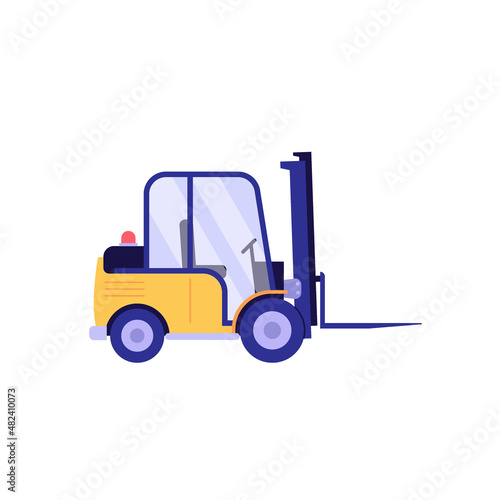 Warehouse forklift vector illustration in flat design. Warehouse transport isolated on white background. Element for warehouse storage, global logistic industry, delivery service