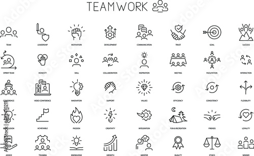 Business teamwork , line vector icons