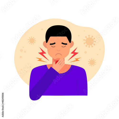 Young man with throat pain