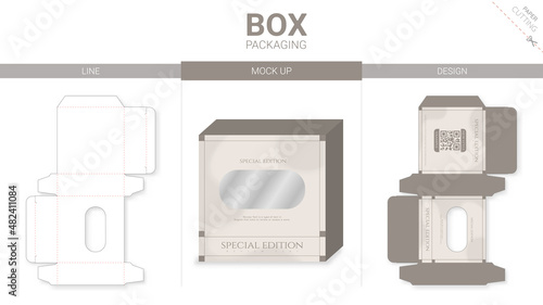 Box packaging and mockup die cut template