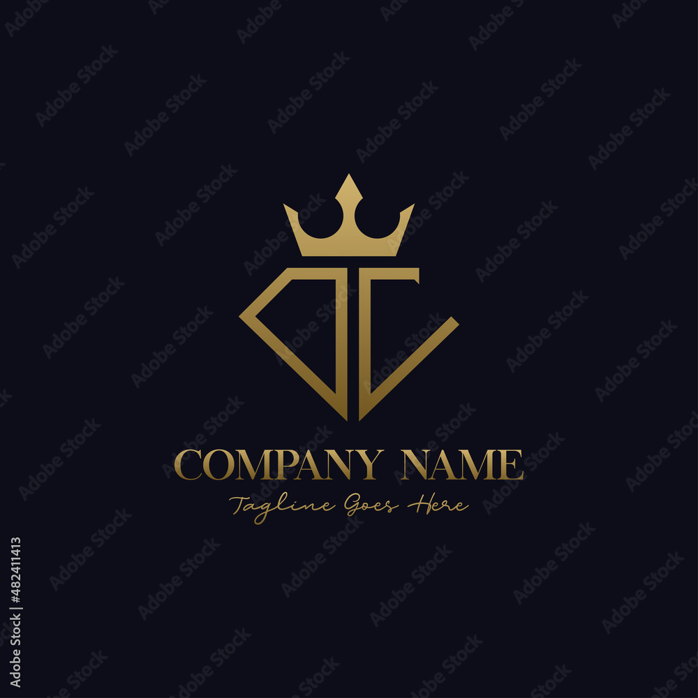 Diamond and crown Letter DC jewelry logo design vector
