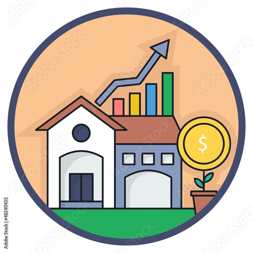 Investment Plan or refinance Vector Icon Design, urban and suburban house Symbol, Real Estate and Property Sign, Apartment and Mortgage Stock illustration, House prices Growth Concept, 