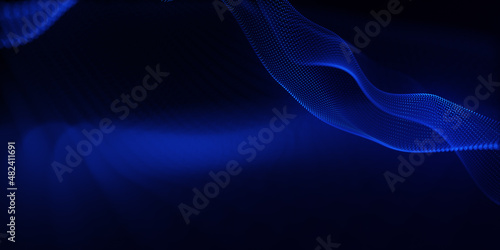 blue wave line dot particular background. 3d illustration render. landing page
