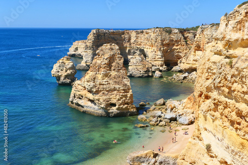Scenic landscape of Praia da Marinha beach and cliffs in Algarve