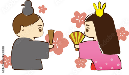 向かい合う笑顔のお内裏さまとお雛さま 2