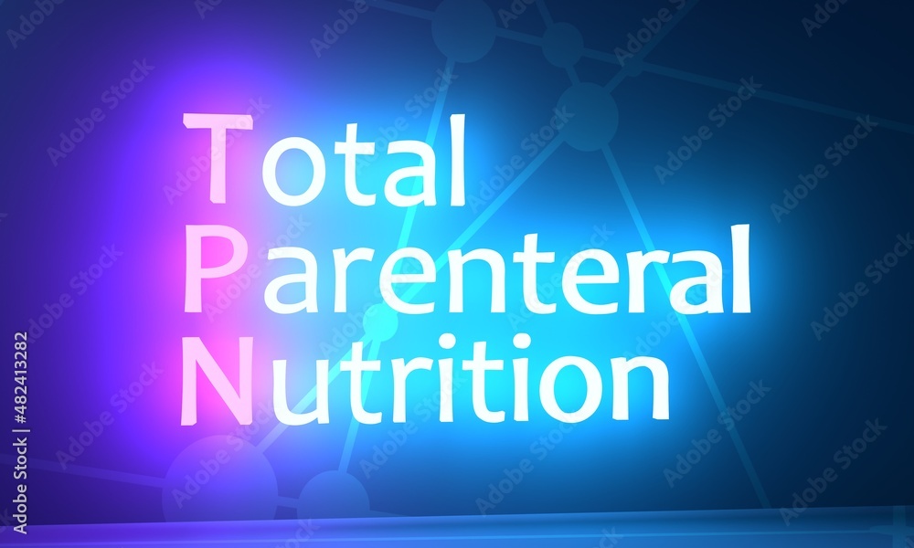 TPN mean Total Parenteral Nutrition medical acronym. Neon shine text. 3D render