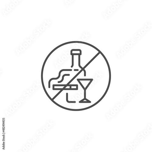Do not smoking and drink line, glyph, filed, color icon. linear style sign for mobile concept and web design. No alcohol and cigarettes vector icon. Healthcare symbol, illustration. Vector graphics