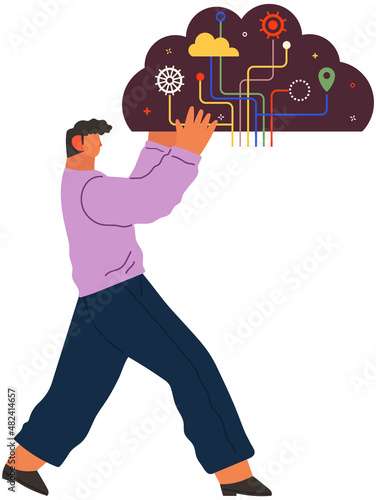 Man with logical, analytical, strategic, structural thinking mental mindset type. Mind behavior, mental perceiving, psychological concept with businessman and scheme, male with technical mindset