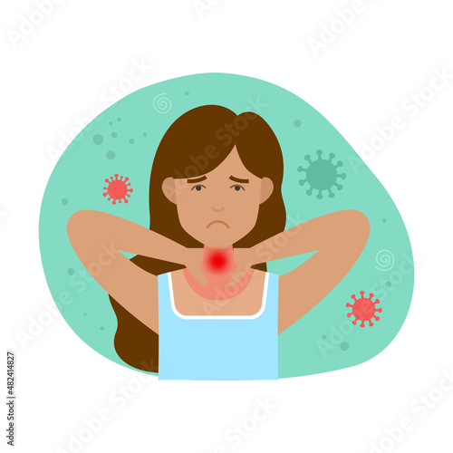 Young sad woman with throat pain