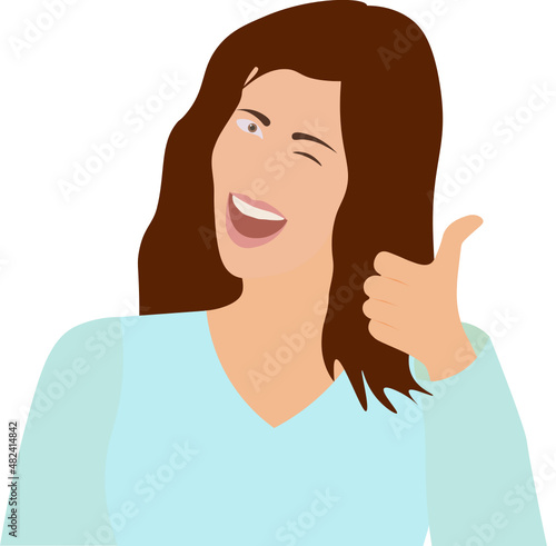 gestos. mujer guiñando un ojo y con un pulgar hacia arriba. chica haciendo un ok con la mano. fondo transparente