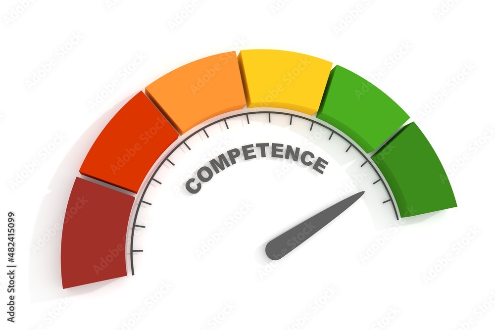 Competence level scale with arrow. 3D render Competence level scale with arrow. 3D render