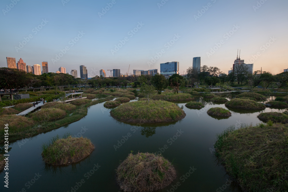Benjakitti Forest Park, is new landmark and public park in downtown of Bangkok, Thailand Benjakitti Forest Park, is new landmark and public park in downtown of Bangkok, Thailand