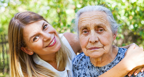 Hugging grandma in the park