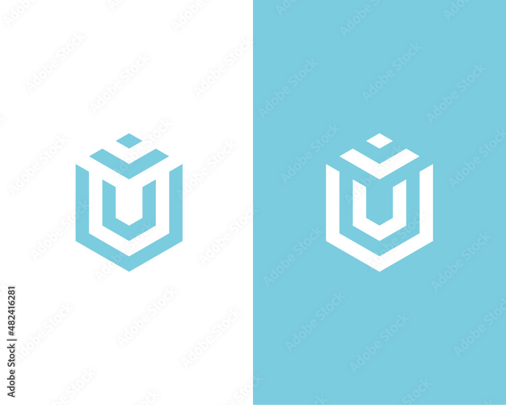 Initial Letter V or U Hexagonal Shape Monogram Logo Template Initial Letter V or U Hexagonal Shape Monogram Logo Template
