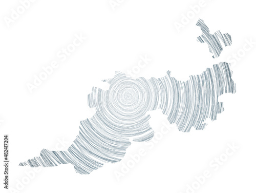 Guana Island map filled with concentric circles in a sketch style. Vector Illustration.