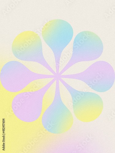 Hippie flower power. Vintage, retro style. Simple background. Digital grainy, noise gradient texture. Wallpaper, template, print poster. Minimal, minimalist. Pink, blue, turquoise, yellow pastel color