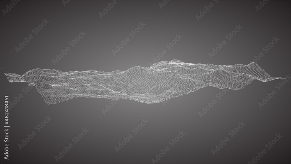 Fototapeta premium Rednered illustration of 3D terrain with wireframe mesh topology