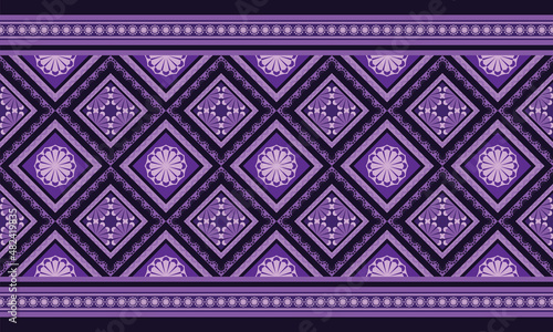 Purple floral oriental ethnic seamless pattern. Traditional design for background, paper, packaging, fabric, clothing, wrapping, carpet, tile, decoration, vector illustration, embroidery style.