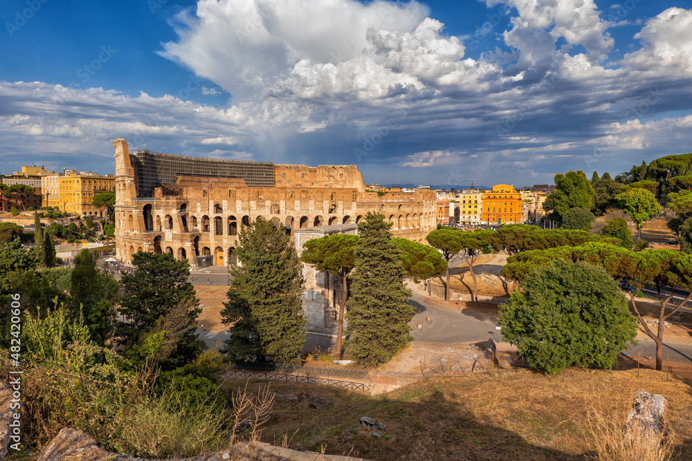 Colosseum From Palatine Hill In Rome, Italy