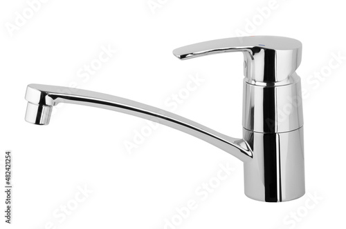 Water tap, chrome-plated metal faucet for the bathroom, kitchen mixer cold hot water. plumbing. Isolated on a white background