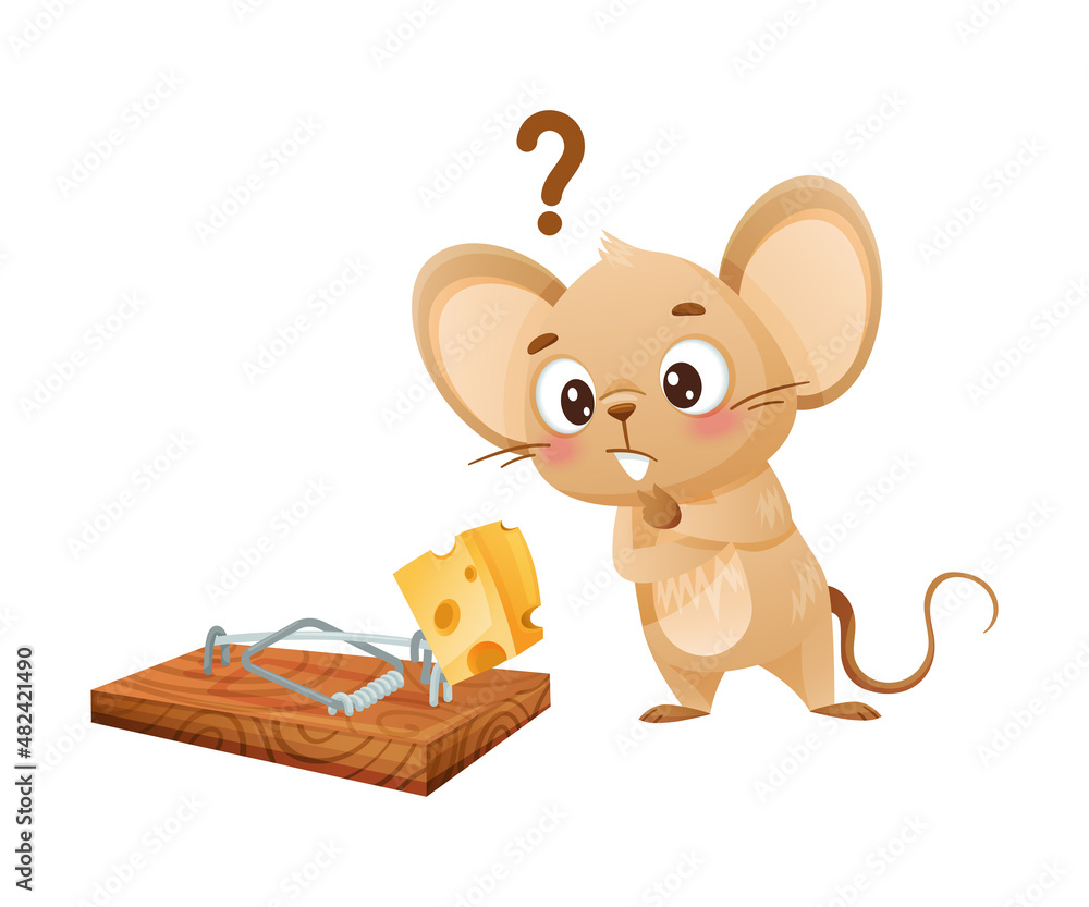 Cute little mouse trying to get cheese out of moustrap. Adorable funny baby animal character cartoon vector illustration Stock Vector | Adobe Stock Cute little mouse trying to get cheese out of moustrap. Adorable funny baby animal character cartoon vector illustration Stock Vector | Adobe Stock