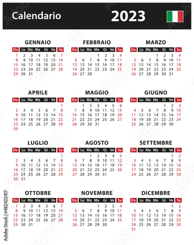 2023 Calendar - vector stock illustration. Italy, Italian version | Calendario 2023 - illustrazione di riserva di vettore. Italia, versione italiana