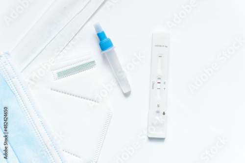 Sars Cov 2 nasal rapid antigen test kit. Self-test at home, positive for Omicron variant. photo