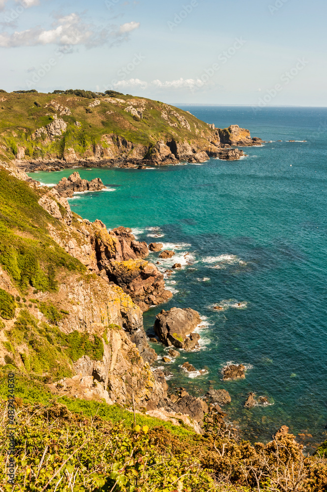 The rugged coastline of Guernsey in the Channel Islands