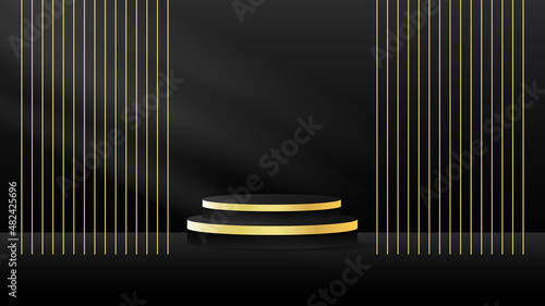 Black Gold Podium and minimal abstract background , 3D stage podium display product , stand to show cosmetic products ,illustration 3d Vector EPS 10