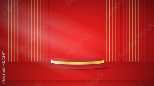 Red and gold Podium minimal abstract background , 3D stage podium display product , stand to show cosmetic products ,illustration 3d Vector EPS 10