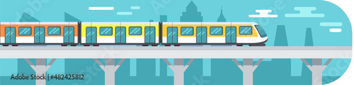 High speed transport leaving tunnel to metro. Public transport, train for transporting metro passengers. Train of subway with automatic doors. Modern tramway at underground station platform