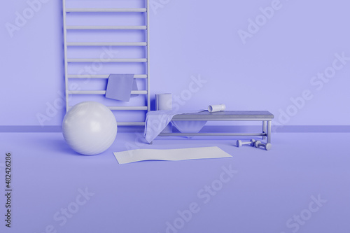 gym with exercise equipment in color very peri