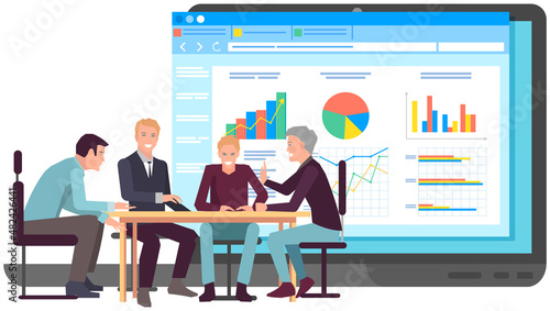 Businesspeople have project strategy planning meeting. Teamwork with business plan, creating new creative project. Meeting to discuss starting business. Colleagues discussing work in entrepreneurship