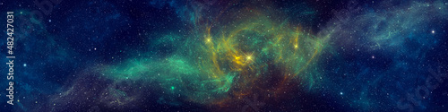 Foto Nebula and stars in night sky web banner. Space background.