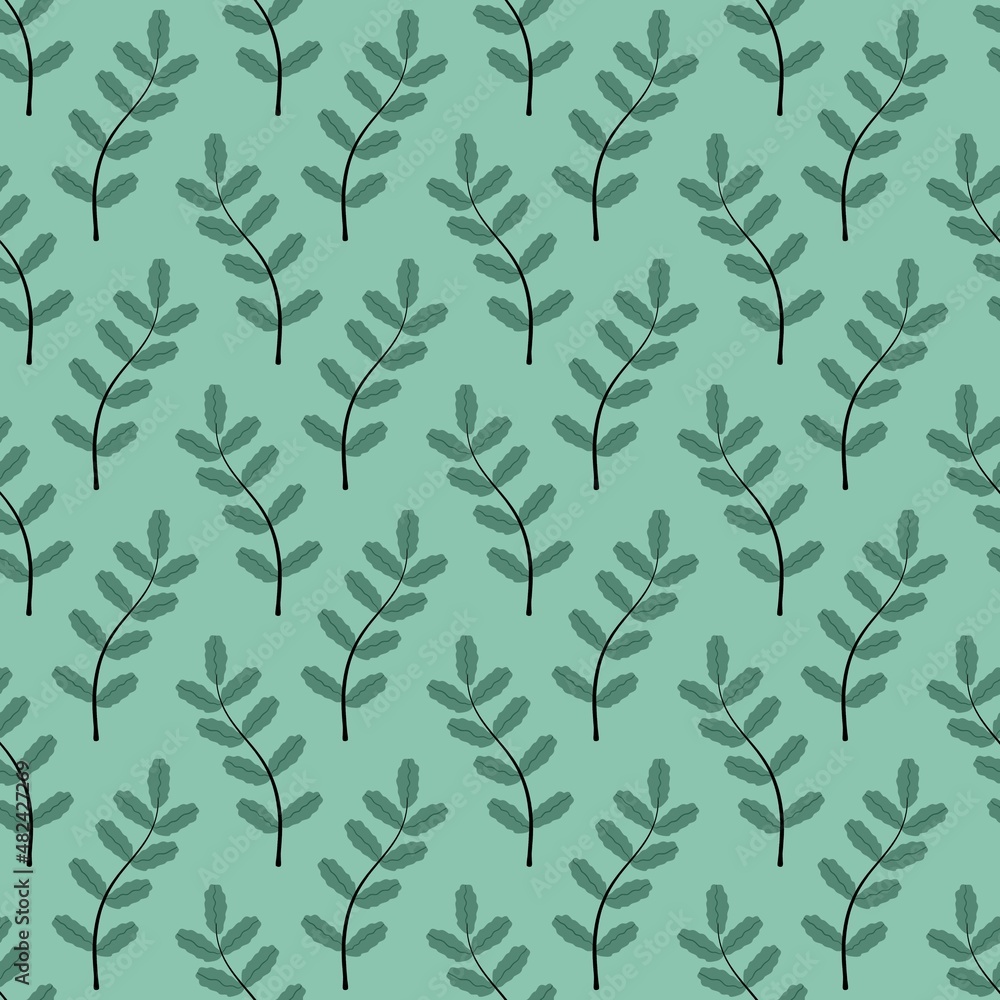 flower pattern - cute plant leaves on a green background flower pattern - cute plant leaves on a green background