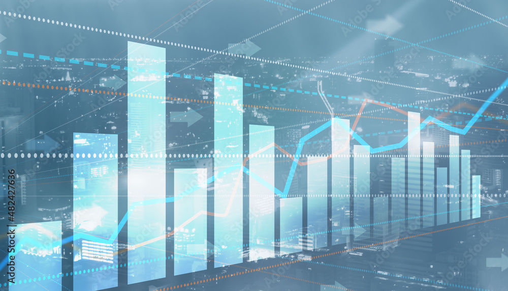 Finance Chart Graph. Trading Forex Exchange Investment Fintech concept on Modern City background Finance Chart Graph. Trading Forex Exchange Investment Fintech concept on Modern City background