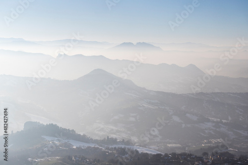 Marecchia Valley in the fog from San Marino