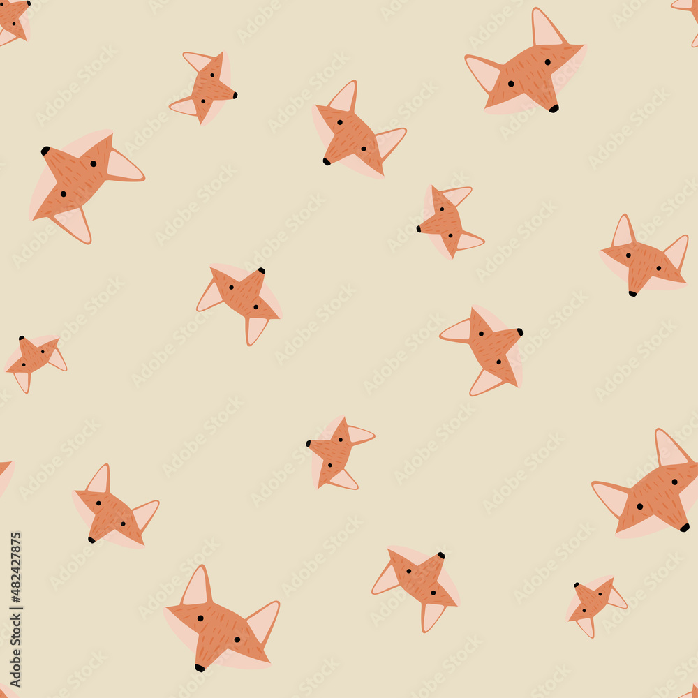 Fox pattern seamless in freehand style. Head animals on colorful background. Vector illustration for textile. Fox pattern seamless in freehand style. Head animals on colorful background. Vector illustration for textile.