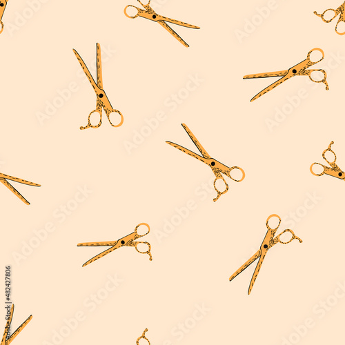 Scissors seamless pattern. Retro salon background.