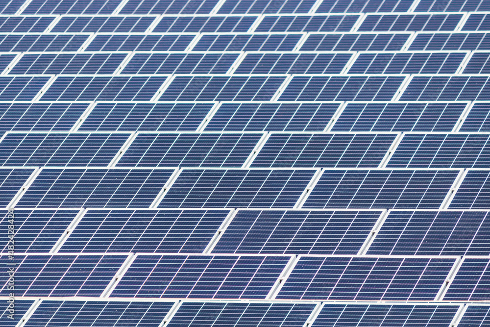 Focus on front a arranged solar photovoltaic panels. Renewable energy Focus on front a arranged solar photovoltaic panels. Renewable energy