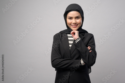 Beautiful business woman with hijab portrait on white background