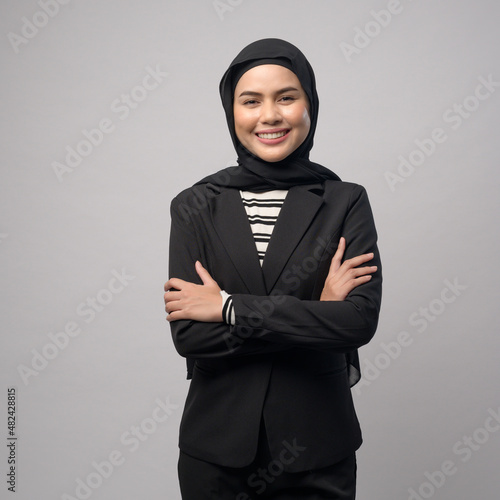 Slika na platnu Beautiful business woman with hijab portrait on white background