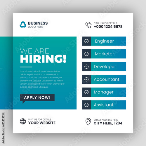 We are hiring job vacancy web banner and social media post template