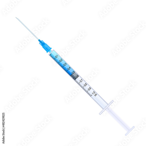 Disposable syringe 1ml with vaccine. Vector illustration.