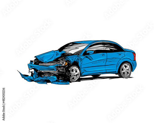 Car crash hand drawn illustration. Auto accident sketch, vector design