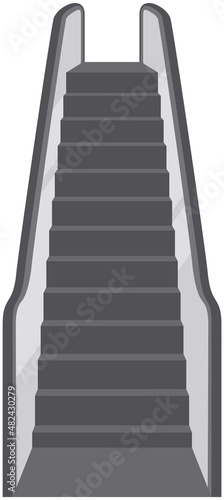 Modern architecture stair, lift and elevator. Escalator, mobile ladder for transporting people. Hoisting-and-transport vehicle with stairs and handrails. Automatic escalator vector illustration