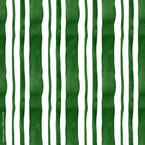 Seamless watercolor green stripes pattern. Abstract background for textile, wallpaper, wrapping paper