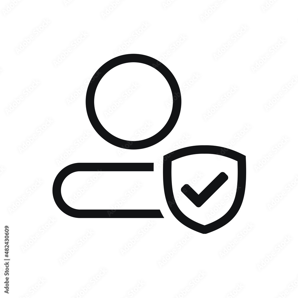 Profile with shield and check mark . Secure profile. Vector illustration Profile with shield and check mark . Secure profile. Vector illustration