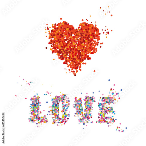 colorful word love with paper confetti